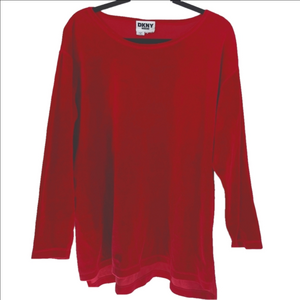 DKNY Top Size 2X‎ Women's Red Velour Scoop Neck 3/4 Sleeve Tunic